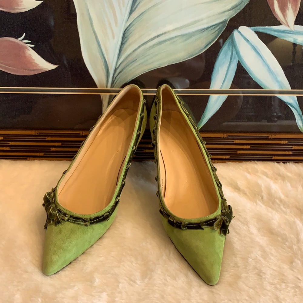 J. Crew Italian Suede Mint Green Flat Shoes Size 7
